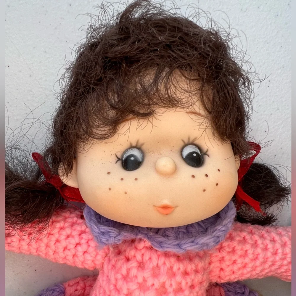 Freckled Face Vintage Crochet Yarn Doll 11 long x 9 wide